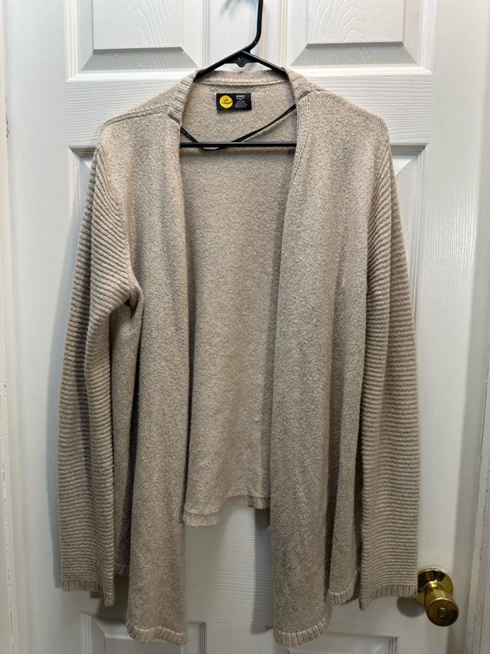 Life Is Good Women's Beige Open-Front Ribbed-Sleeve Cardigan